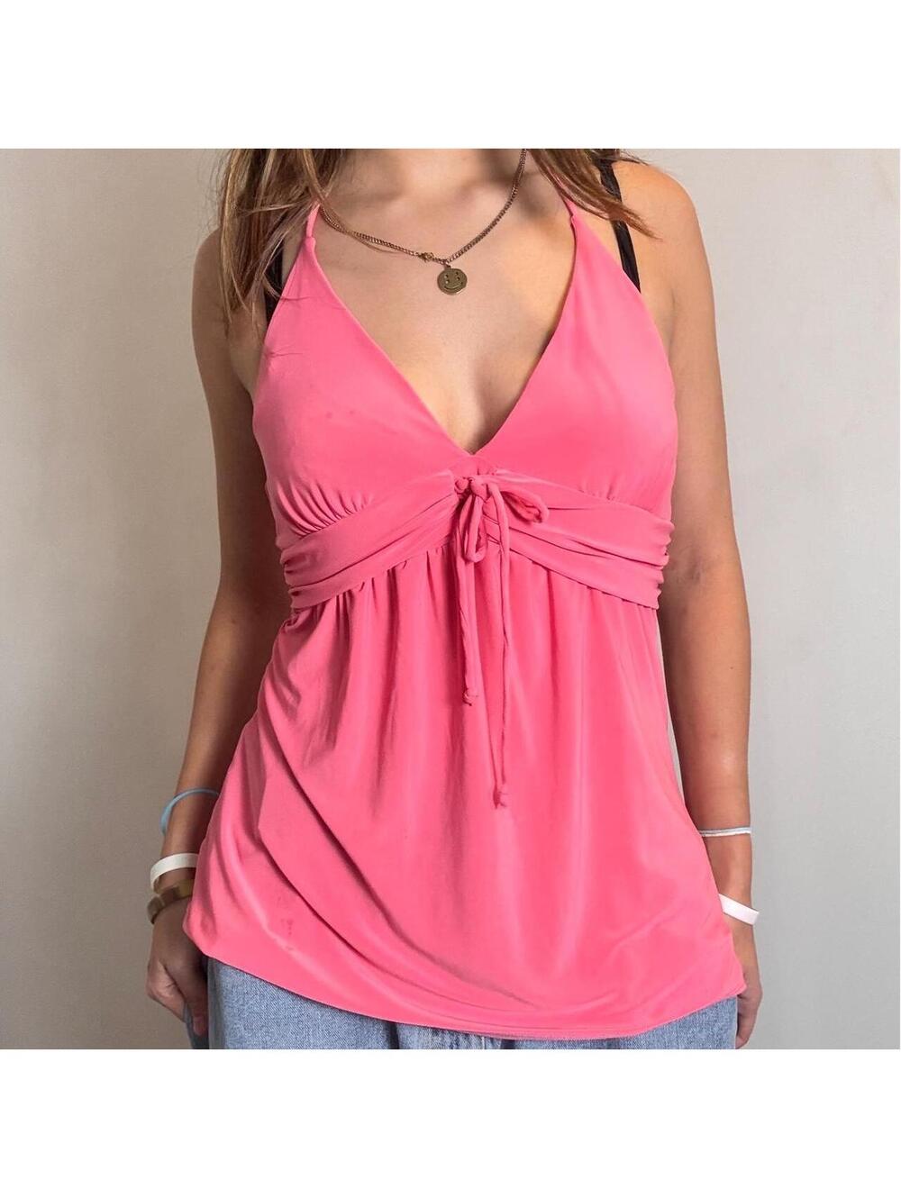 Y2K No Boundaries pink babydoll halter top with tie!! Size junior’s large